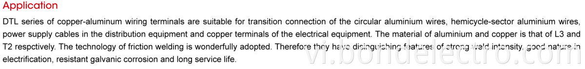 Application of DTL-2 Aluminium-Copper Terminal Connectors